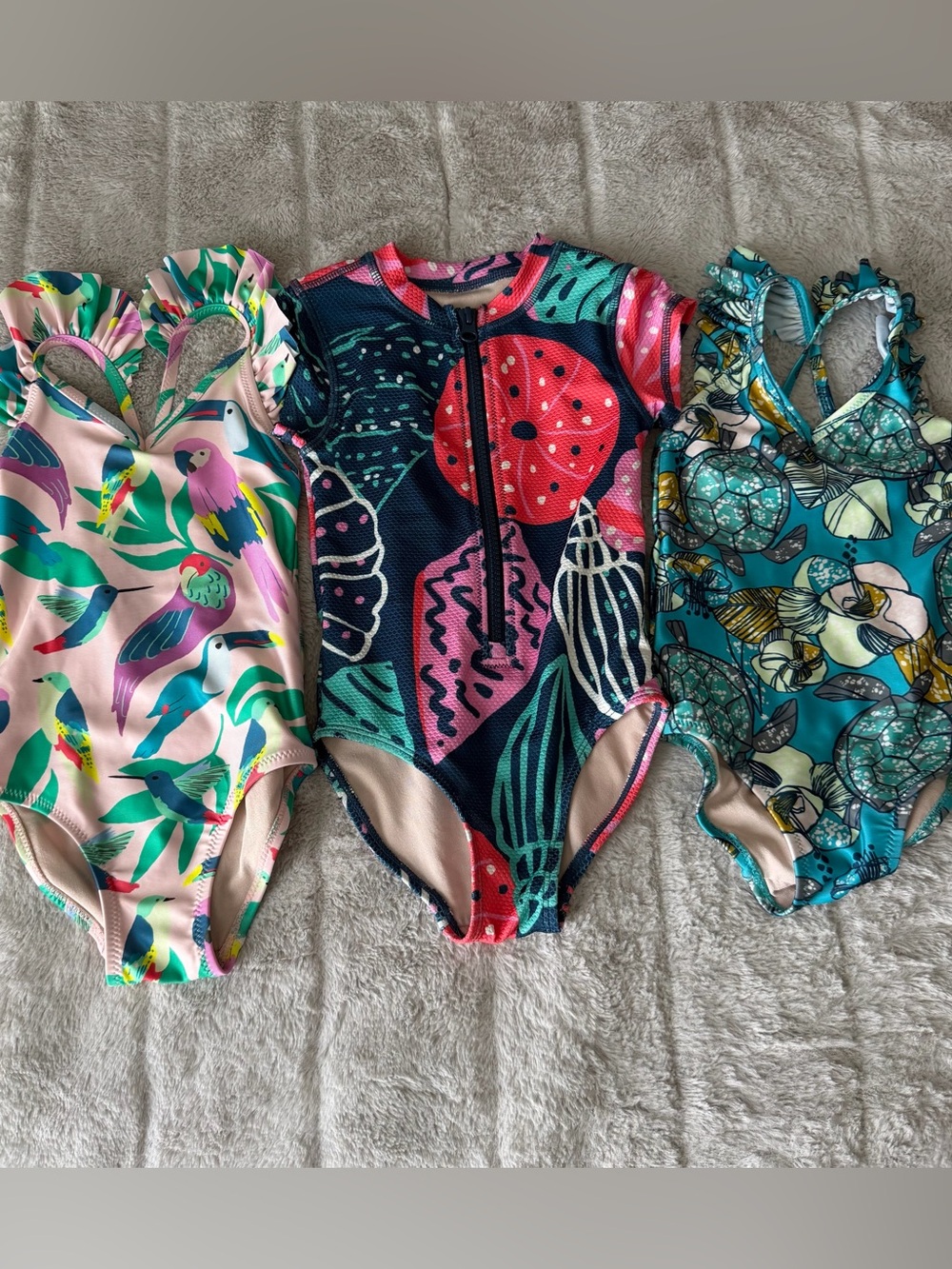 Like New Tea Collection Girls' Teal & Pink One-Piece Swimsuits - Set of 3, Size